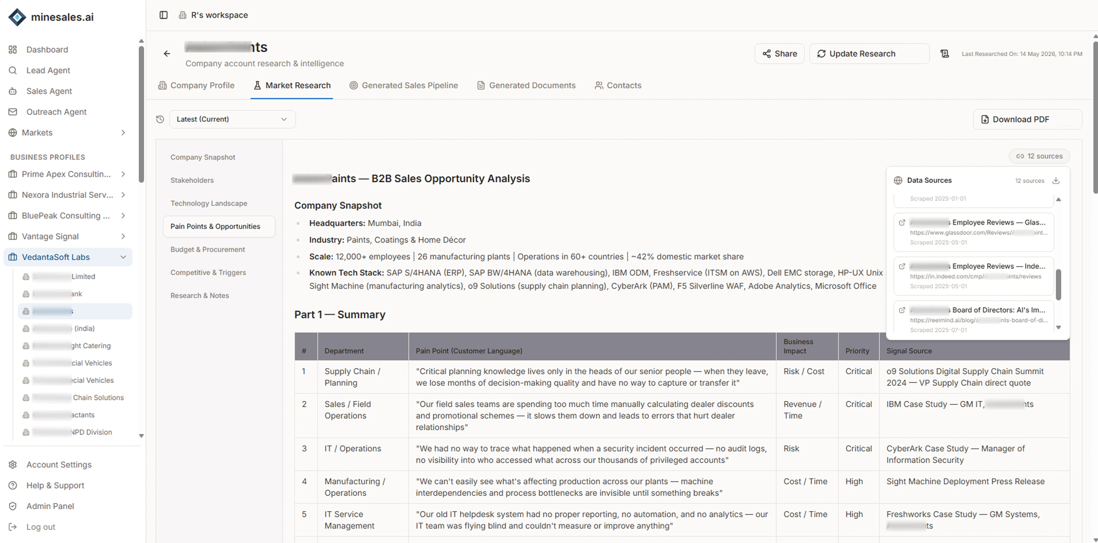 A complete, source-cited market study and stakeholder intelligence report for a target account.