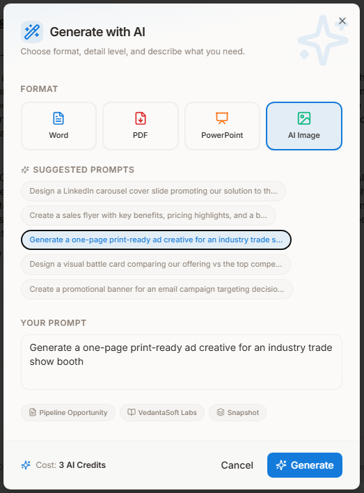 Generating personalised, multi-format marketing content from a real opportunity’s context.