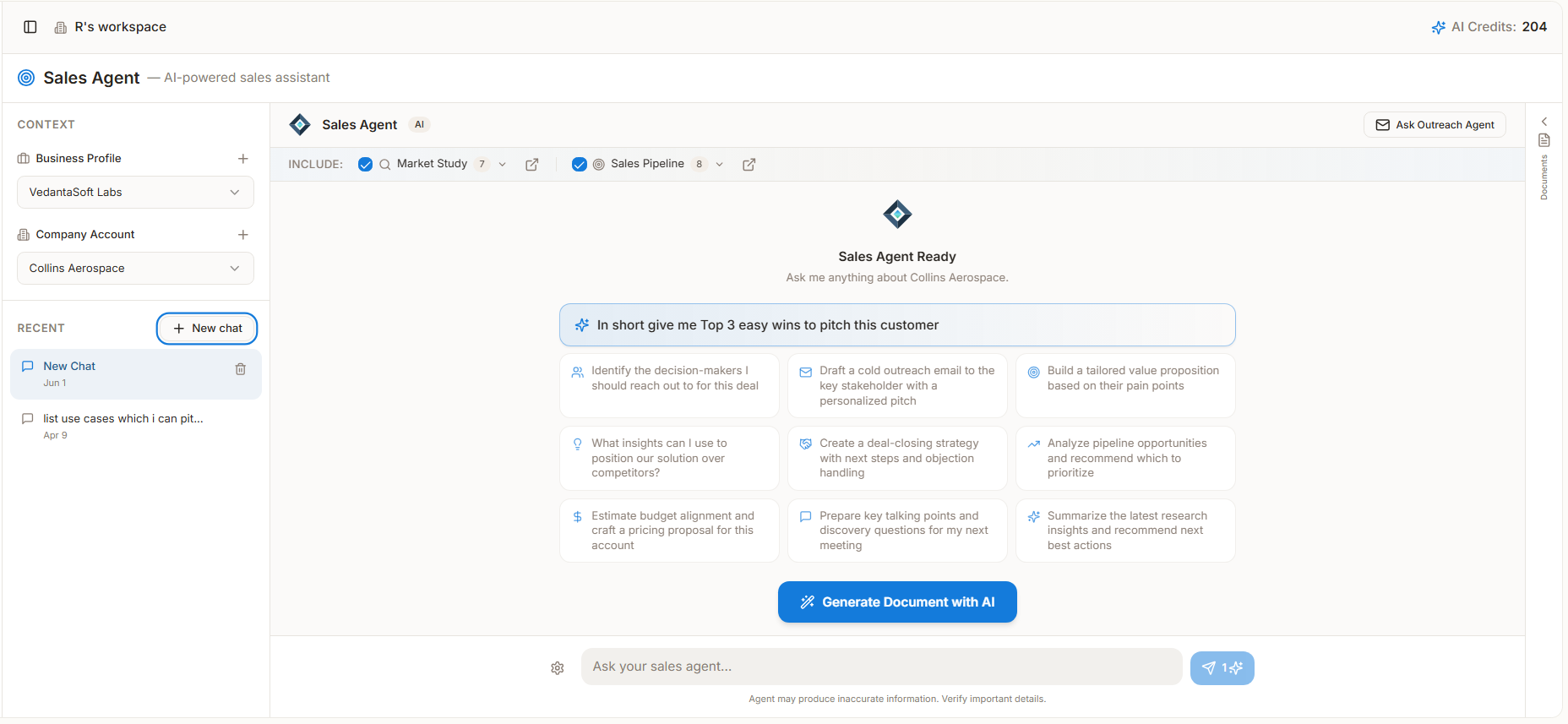 Sales Agent grounded in the account research, ready to build the pipeline